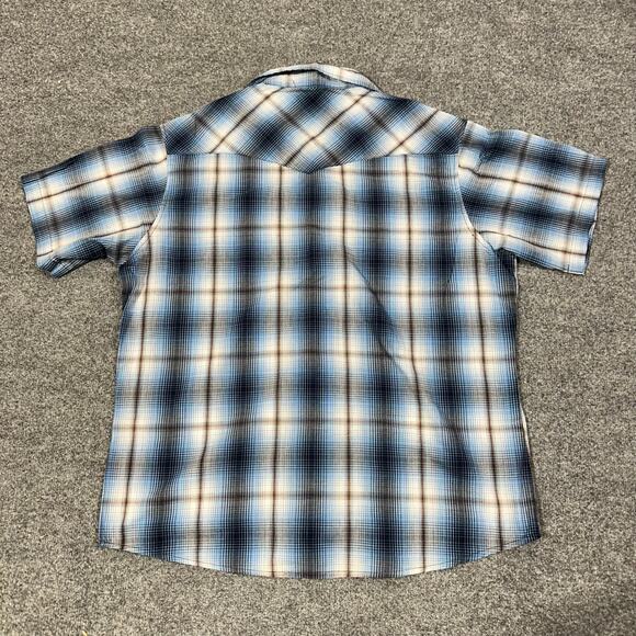 Wrangler Blue Plaid Western Fashion Snap Button Up Short Sleeve Shirt Size XL - Picture 2 of 6